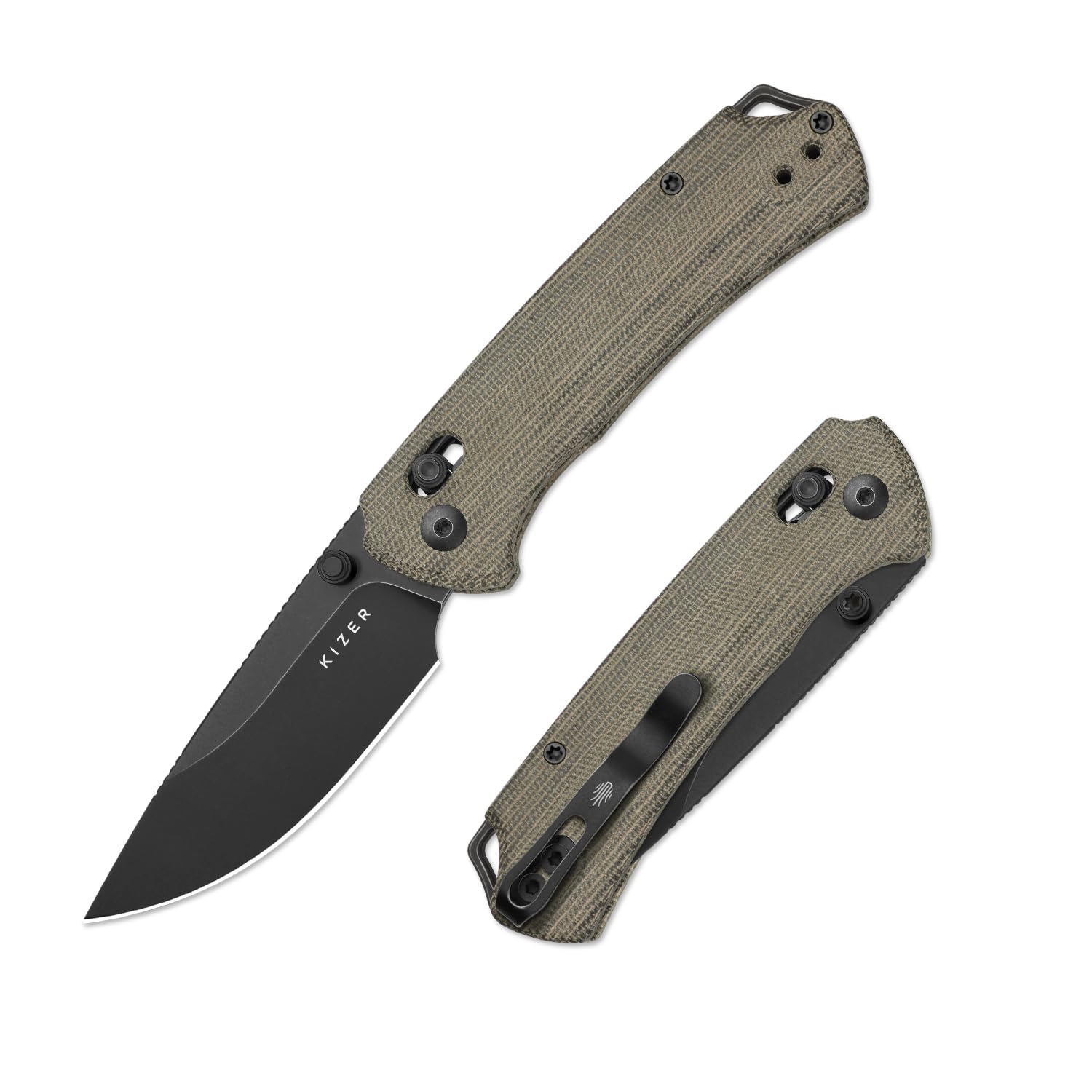 Kizer T1 CD EDC Taschenmesser, 8 cm Drop Point Klappmesser aus Nitro V Stahl mit Micarta Griff, EDC Messer für Camping, Wandern und Angeln V3490.2CA1