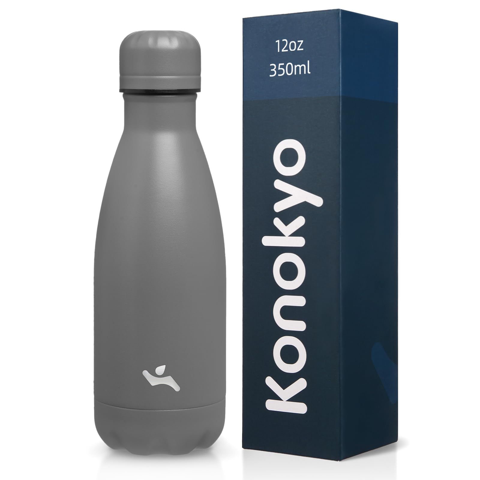 Konokyo 12 oz Insulated Stainless Steel Water Bottle, Gray