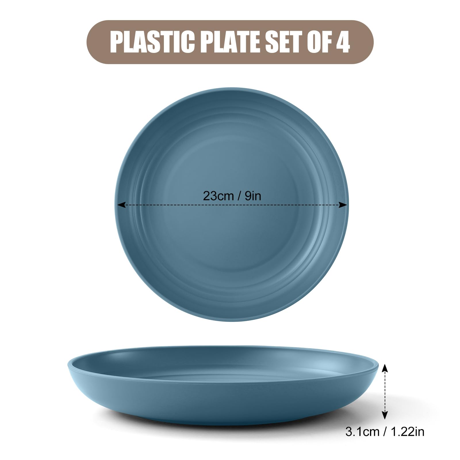 Odoland Set di 4 Piatti da Campeggio da 23 cm in PP, Piatti Multiuso Infrangibile, Riutilizzabili e Leggeri, Adatto al Microonde e Lavastoviglie,Ideale per Picinic, Viaggio, Escursioni, Barbecue, Blu