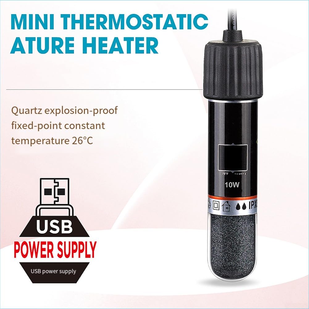 Mini chauffage d'aquarium 8,5 cm 26 °C température constante automatique alimenté par USB 10 W pour petits aquariums