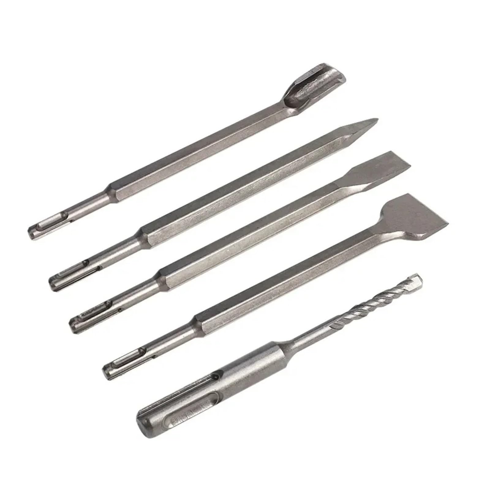 Cincel Albañil Juego de 5 Brocas for Taladro percutor, cincel Puntiagudo con Mango Cuadrado, cincel Plano, cincel en Forma de U, for Pared de Impacto, hormigón, ladrillo Rojo