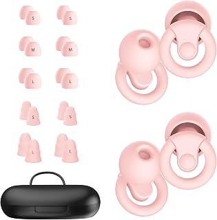 Ear Plugs for Sleeping Noise Cancelling | 2 Pairs Noise Reduction Earplugs for Sleep,Deep Focus,Snoring Blocking,Airplane, 33dB - 38dB Reusable Hearing Protection Silicone & Foam Ear Tips (Pink)