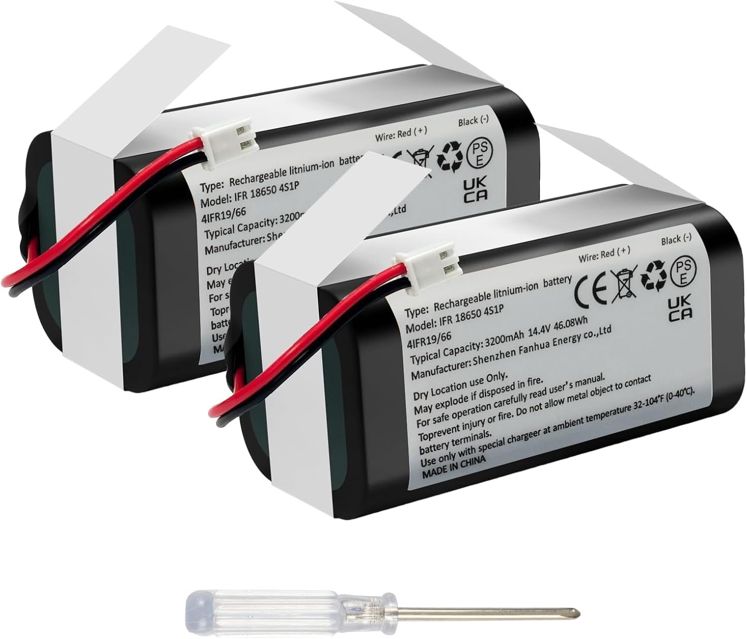 2Pack 3200mAh Replacement RVBAT850 Battery for Shark Ion RV1001AE R75, R85, RV751, R761, RV850, RV1000S, RV1000VL, RV700_N, RV720_N Vacuum Battery(2 Prong Connector) 14.4V