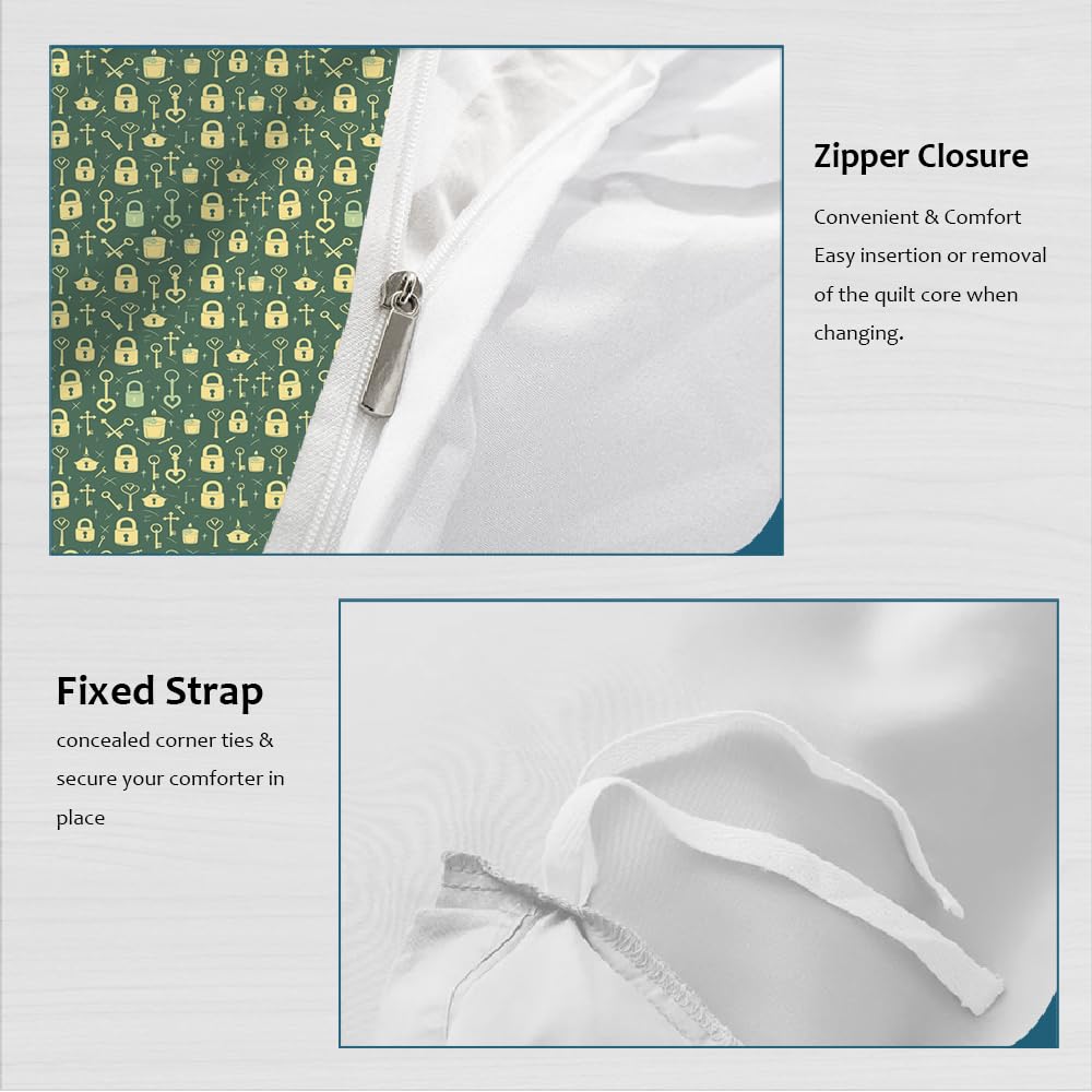 Juego Ropa Cama Suave y Transpirable con Estampado de Dibujos Animados Set de Fundas de edredón de 3 Piezas con Patrones Beige Verdes 2 Fundas de Almohada para habitación bebé 240 x 220 cm