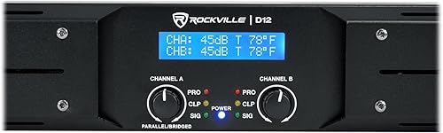 Miniatura 3 de Rockville Amplificador D12 5000W Peak1400W RMS Clase D de 2 canales, pantalla LCD, interruptor cruzado, montaje en rack, salida de potencia de 48