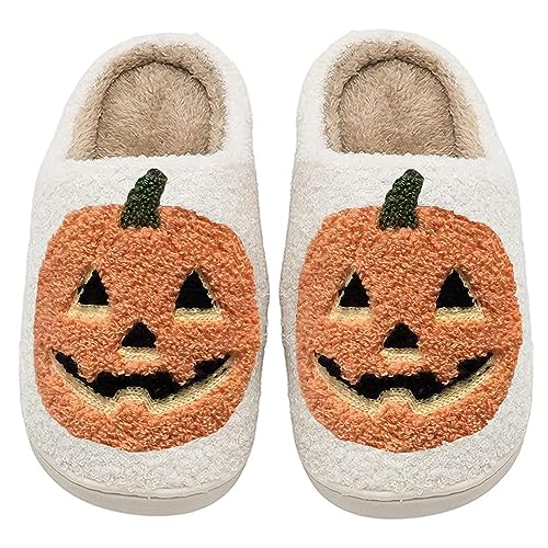 ULEL Halloween Pumpkin Slippers for Womens Mens Plush Warm Spooky Lantern Pumpkin Slippers House Shoes Pumpkin Yellow-41-42