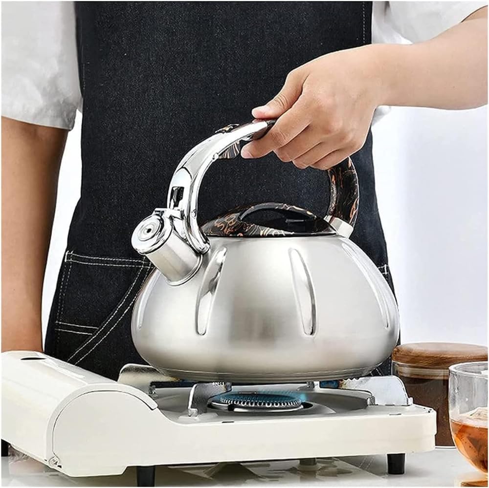 Czajnik kuchenny z gwizdkiem, czajnik do herbaty, 3 l, ze stali nierdzewnej, nowoczesny z ergonomicznym uchwytem, do kuchenek gazowych elektrycznych i indukcyjnych, czajnik kempingowy