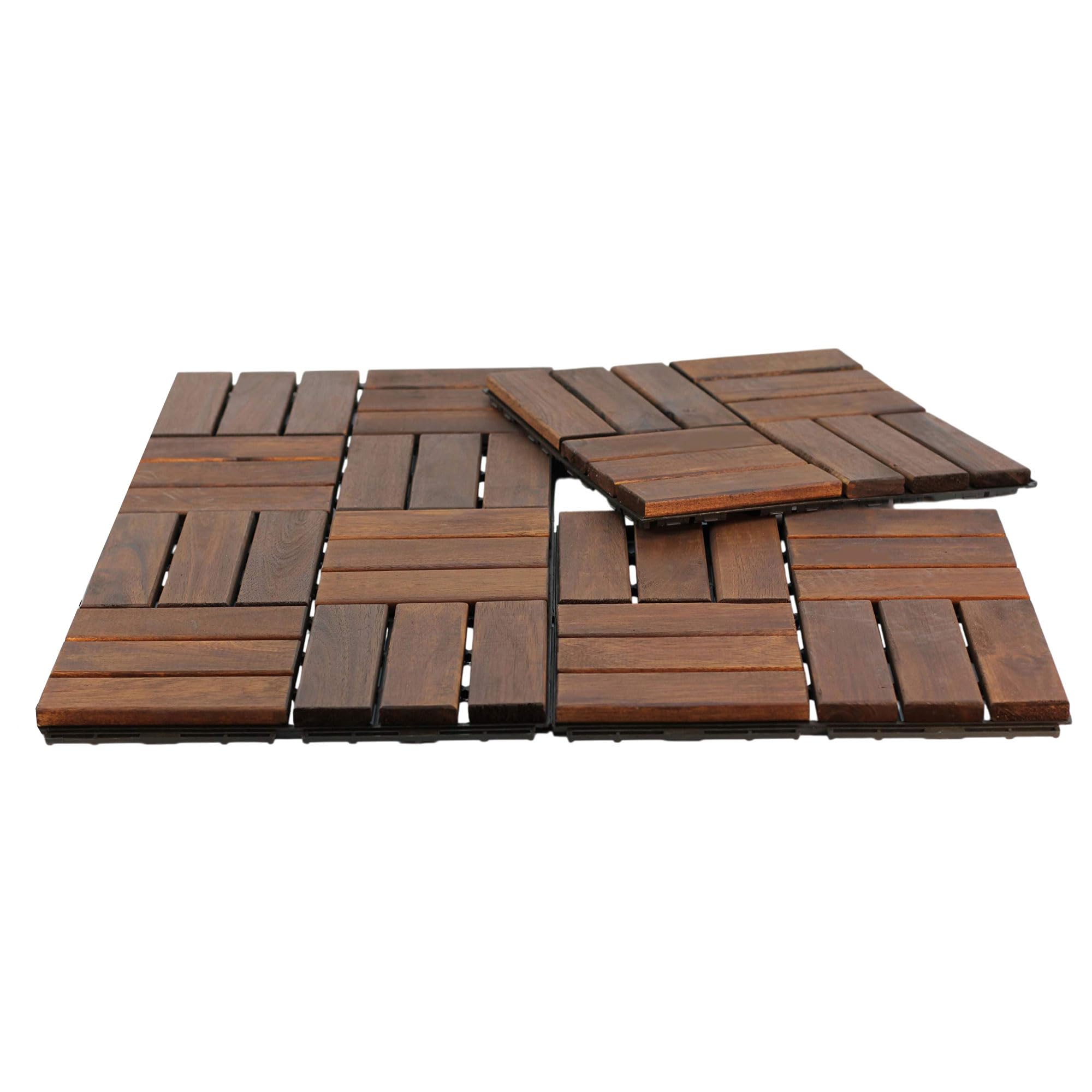 Frankystar Lyva – Suelo de exterior con clip, 30 x 30 cm, 10 azulejos para jardín, patio, terraza, suelo de madera de acacia