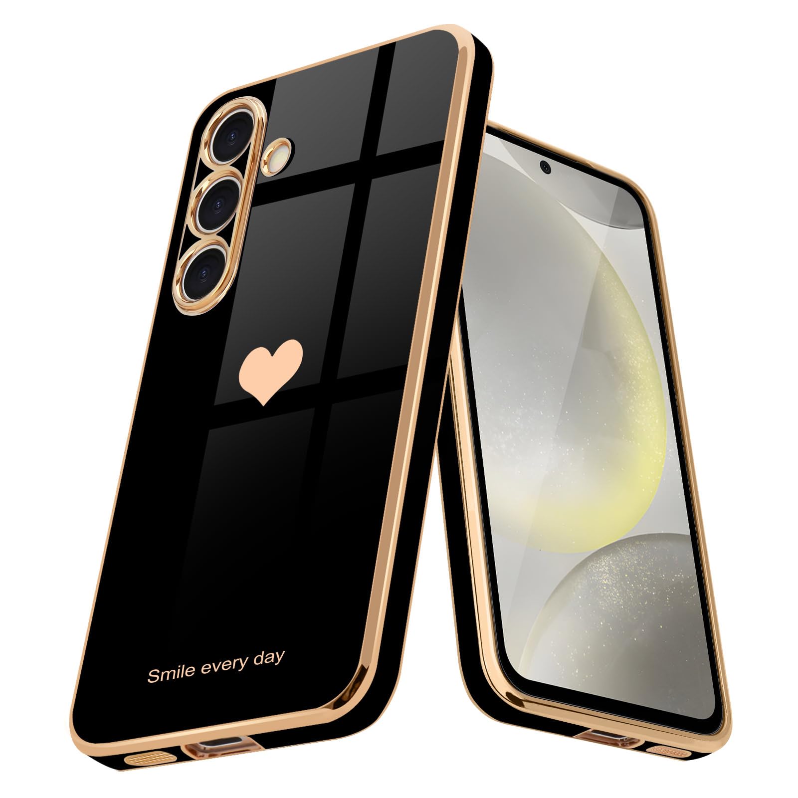 Teageo Kompatibel mit Samsung Galaxy S25 Plus Hülle, Süße Mädchen Handyhülle Luxuriös Galvanisierte Glitzer Weich TPU Kameraschutz Kratzfest Stoßfest Schutzhülle für Samsung S25 Plus, Schwarz