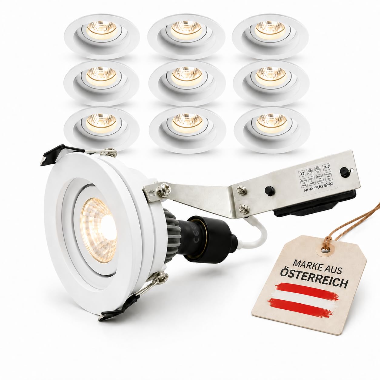 LED Einbaustrahler Downlight Spot GU10 rund ultra flach dimmbar schwenkbar tief versenkt Warmweiß 3000K IP20 230V (Weiß/Weiß, 10er Set) inkl. austauschbarem Leuchtmittel