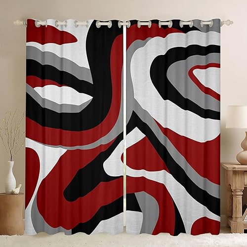 Cortinas geométricas de color rojo, gris y negro para dormitorio, sala de estar (2 paneles, 52 x 84 pulgadas), geometría para niños, 30% a 50%