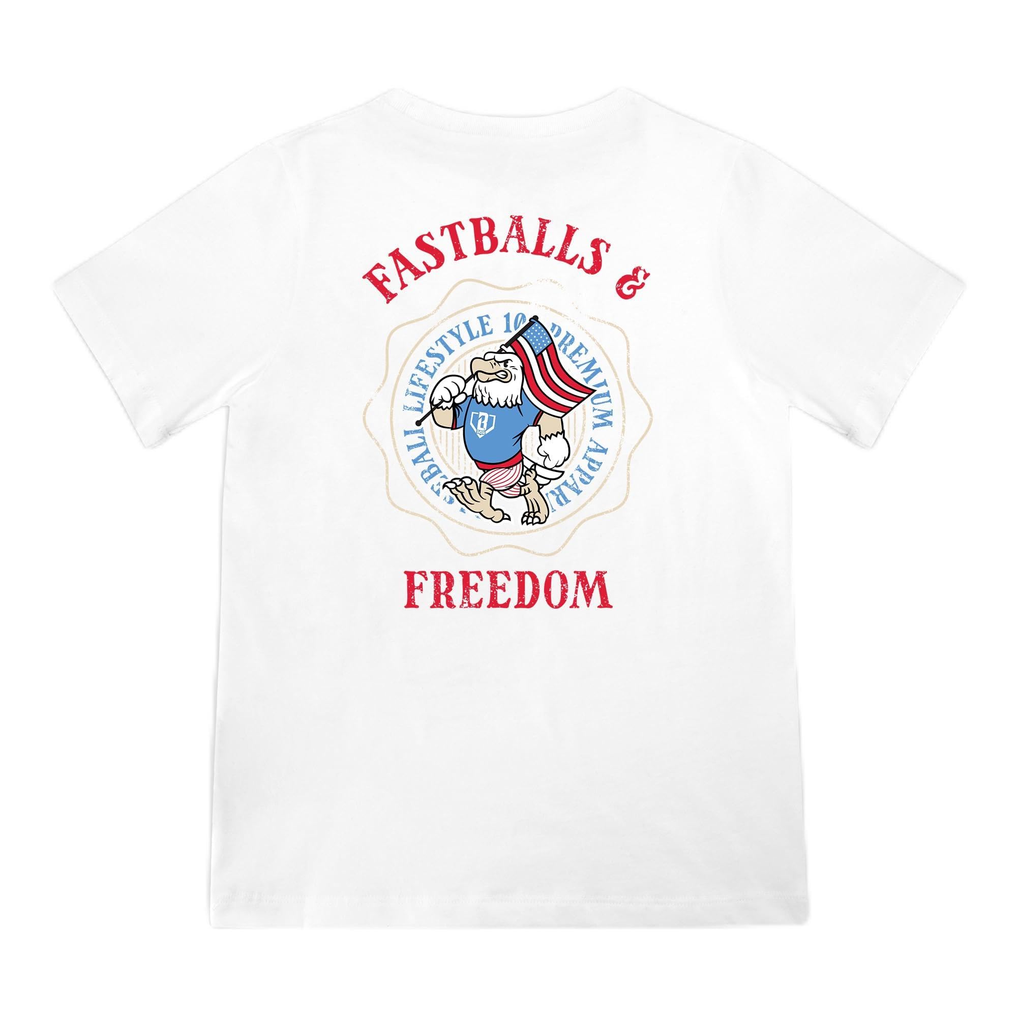 BL101 Youth Fastballs & Freedom Baseball Graphic Tee for Boys - YL White