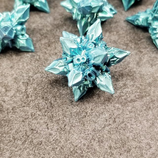 Sage's Portal Deadly Blossoms Metal DND Dice 7 Piece Polyhedral Dice Set for DND TTRPG Dungeons and Dragons Pathfinder Oversized Designer Ornamental Dice (Aquamarine)