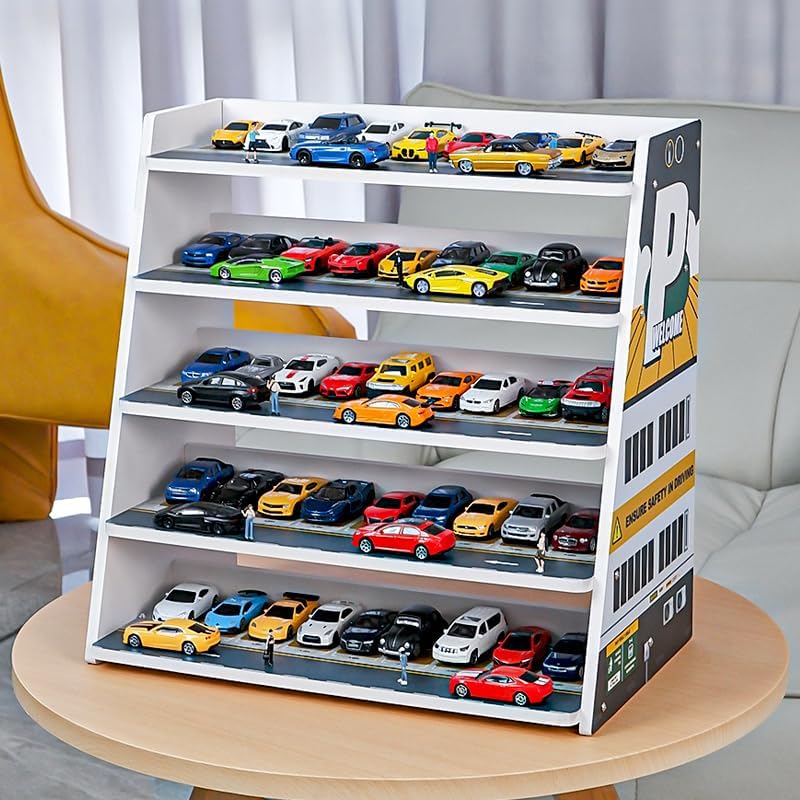 Display Case for Hot Wheels Garage & Matchbox Cars，1/64 Scale Diecast Toy Cars Garage,Stepped Alloy car Display Stand. Five-Level Stepped Parking lot.