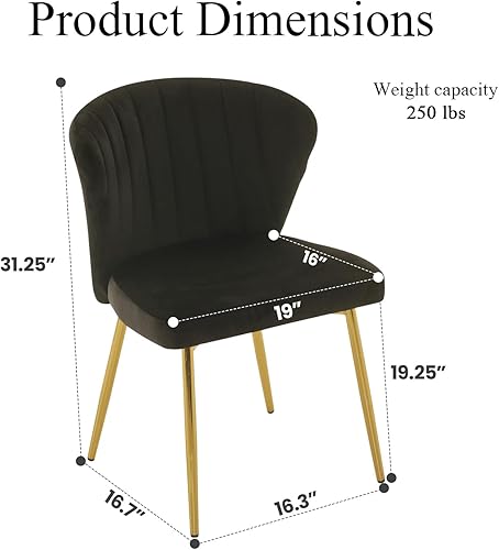 Miniatura 2 de Juego de 2 sillas de comedor de terciopelo, modernas sillas tapizadas con patas de metal dorado para comedor, cocina, tocador y patio (negro)
