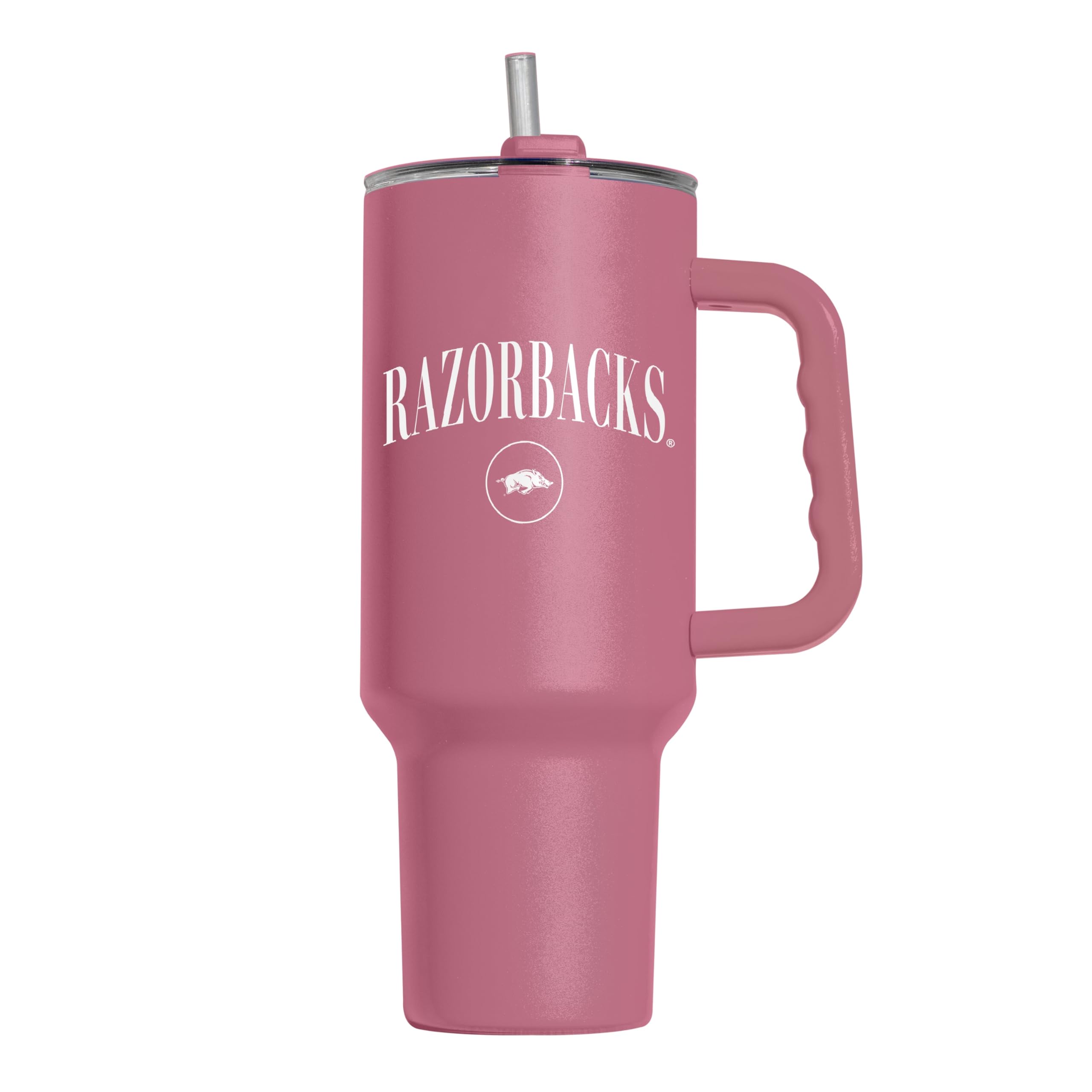 Logo Brands NCAA Arkansas Razorbacks Berry 40 oz Tumbler with Handle - Stylish Everyday Use Powder Coated-Stainless Steel with Straw- Keeps Cold For Hours