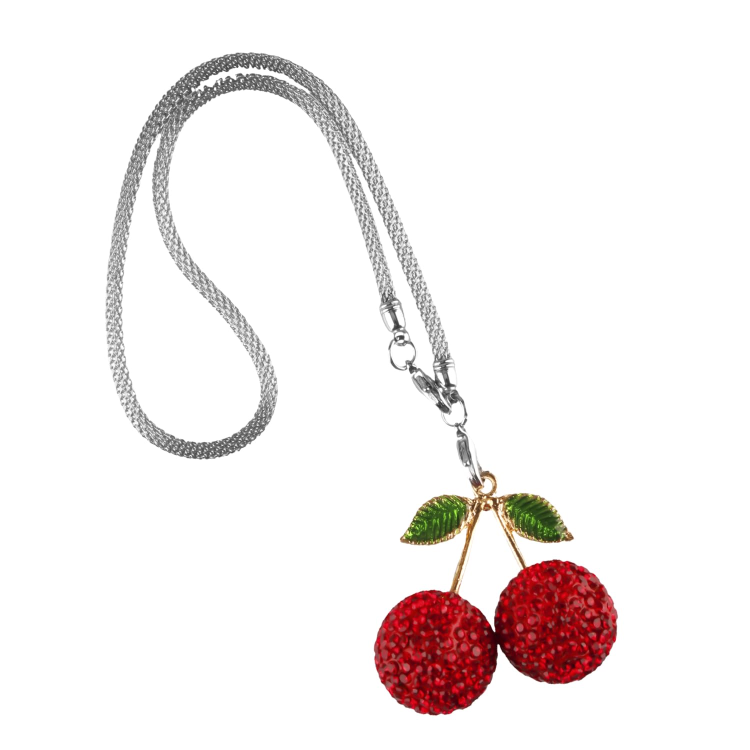 Wellrun Women's Red Bling Cherry Car Hanging Ornament,Sparkling Rhinestone Rear View Mirror Pendant,Cute Lucky Car Interior Decor For Automotive Interior(Red)