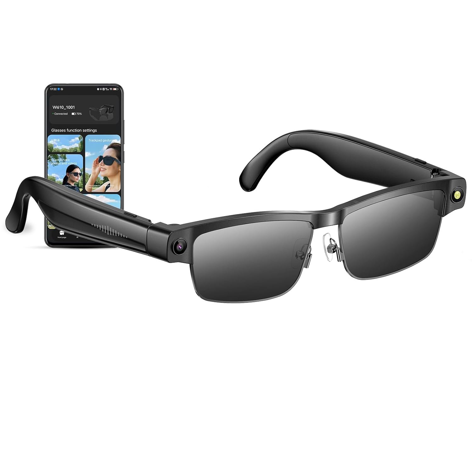 AI Smart Glasses with 8MP Camera Bluetooth Calling - 2K HD Video Photo Recognition Smart Sunglass-Tint Lenses for