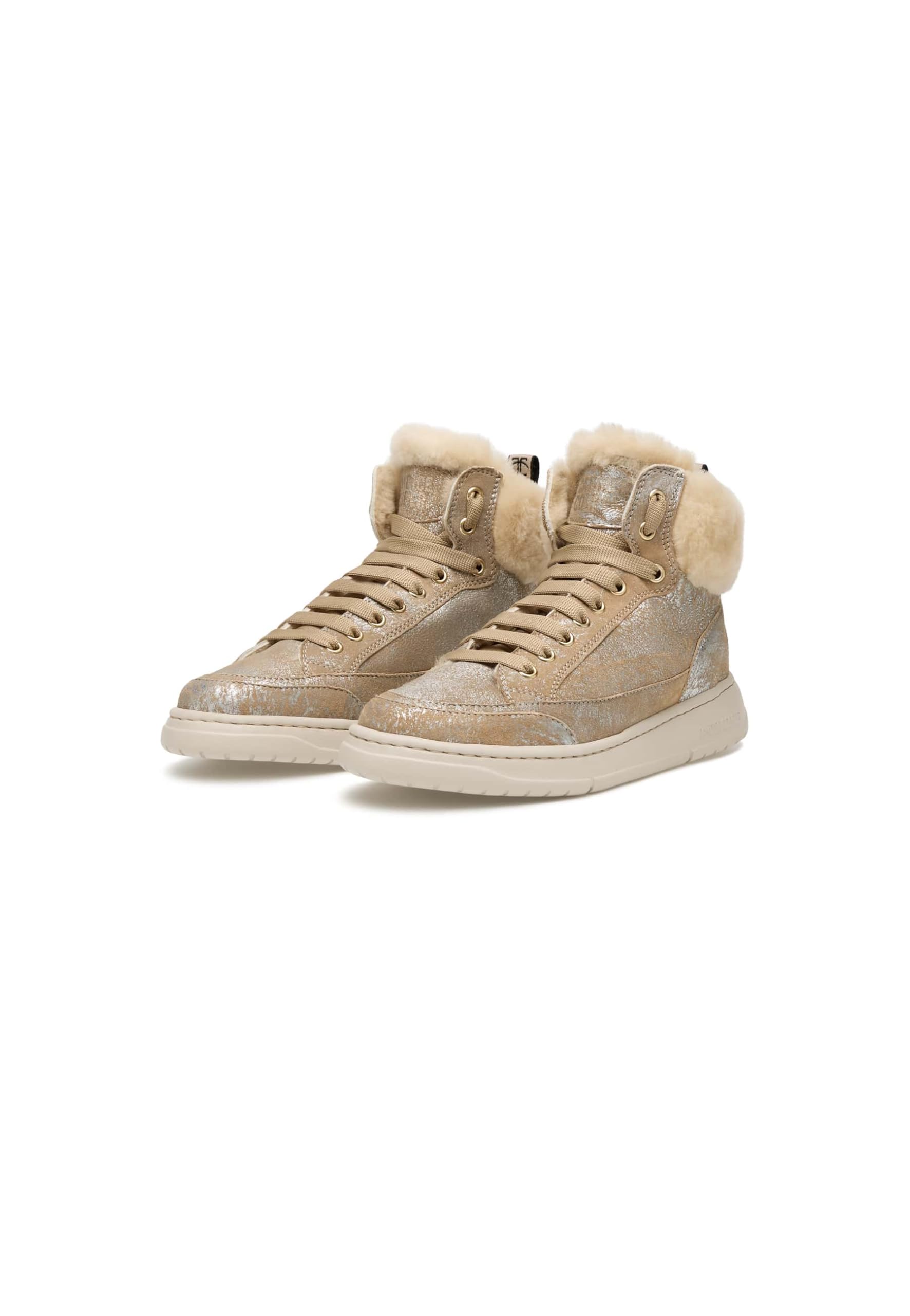 Candice Cooper Vela Mid Fur Metallic Brushed Goat/Shearling Silver-Vanilla, Oxford Plano Mujer