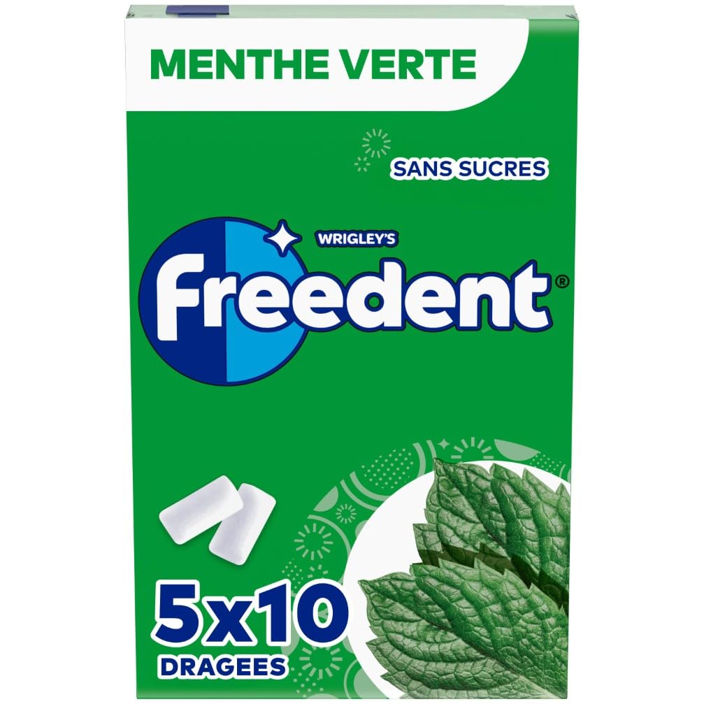 FREEDENT Chewing Gum Sans Sucre Goût Menthe Verte 5 Paquets 70g