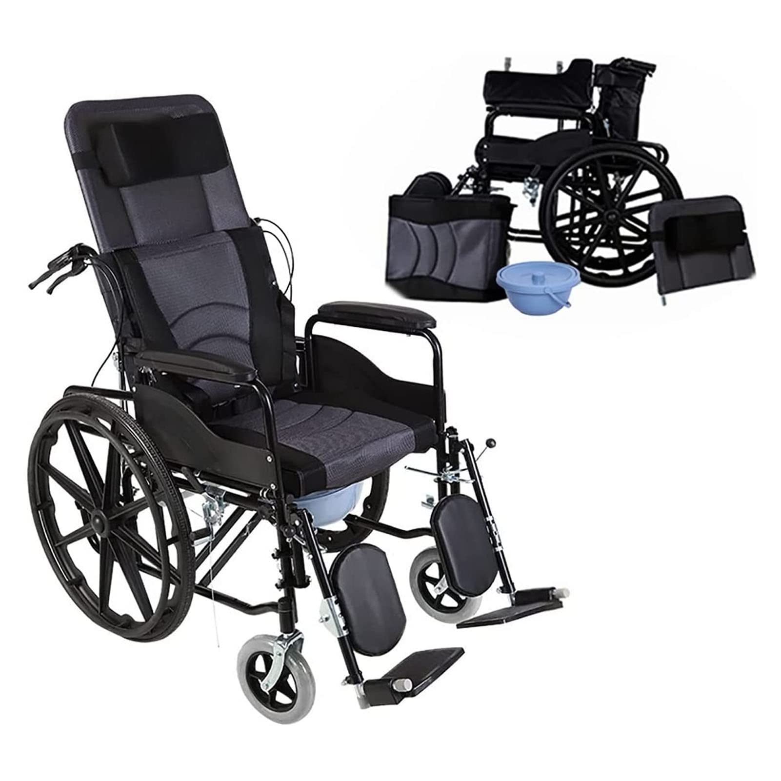 Sillas de ruedas autopropulsadas, silla de ruedas reclinable, silla de ruedas plegable, brazo de escritorio ligero, desmontable acolchado con patas elevadoras oscilantes