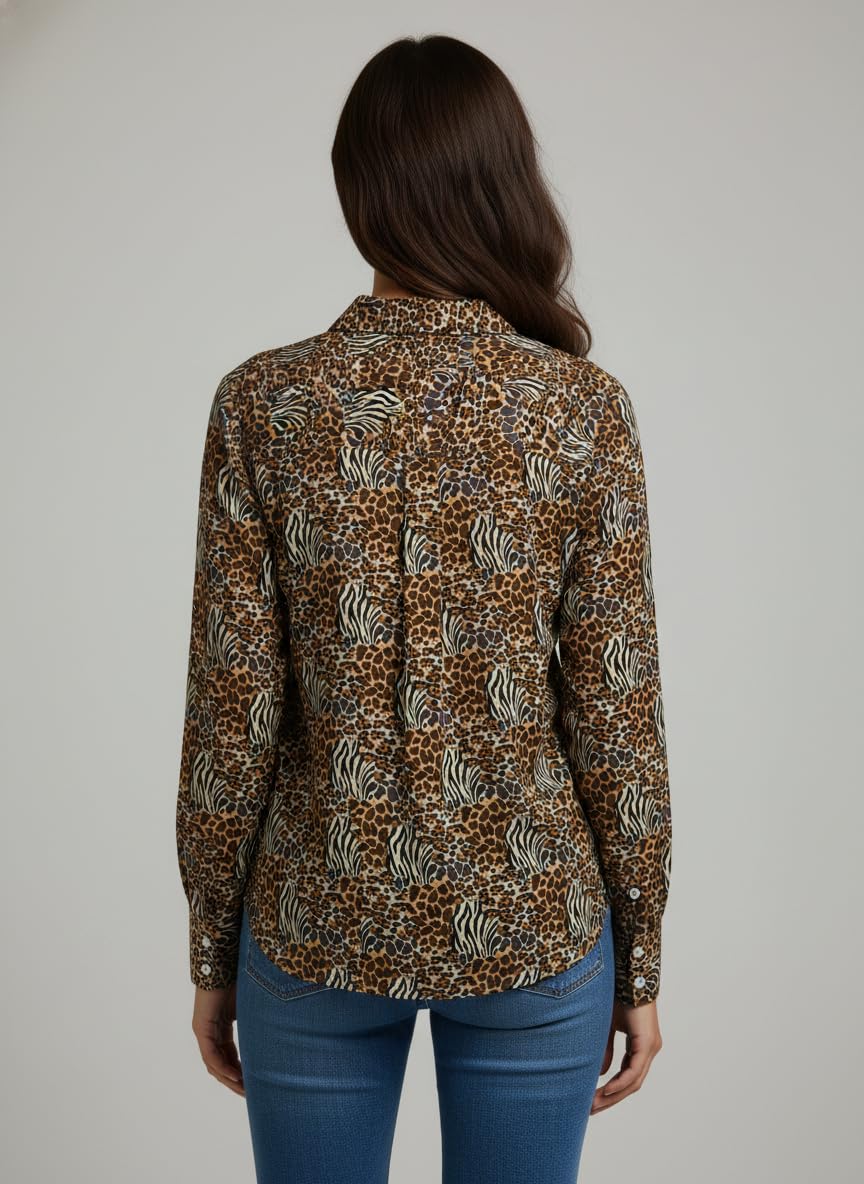 ANNI Designer Bedrucktes Damenhemd aus Baumwollmischgewebe, langärmelig, normale Passform, Hemdkragen, legere Bürokleidung, elegante Western-Kleidung für den Alltag, Hochzeit, Party