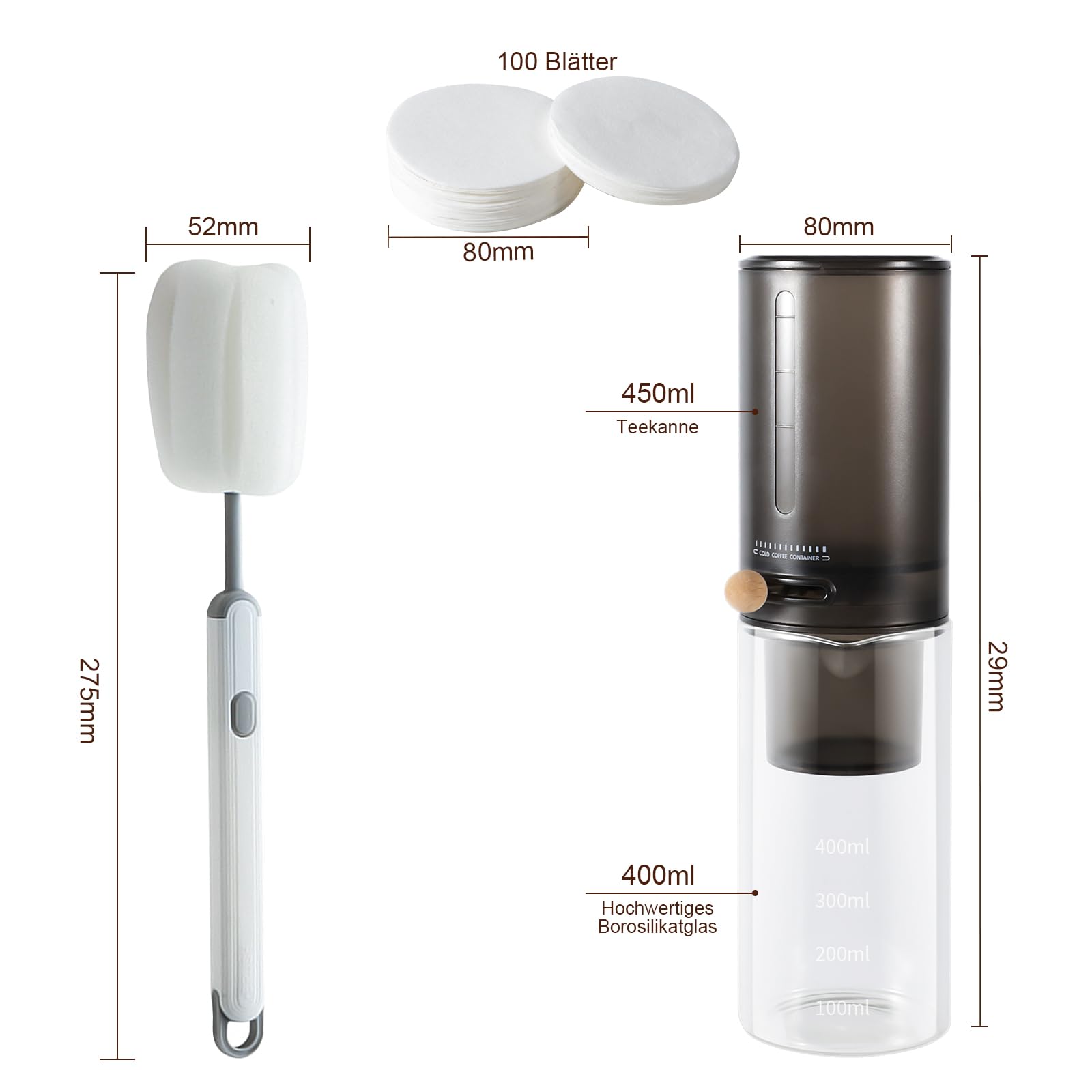 Machine à café Cold Brew 600 ml 4 tasses - Café froid - Taux de goutte réglable - Noir