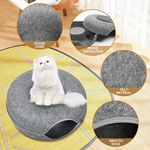 Cat Tunnel Bed , Cat Cave Bed ，Beds For Indoor Cats - Large Cat House For Pet Cat Cave ，Detachable Round Felt & Washable Interior Cat Play Tunnel For Small Pets (24 Inch, Dark Grey) #TOP3