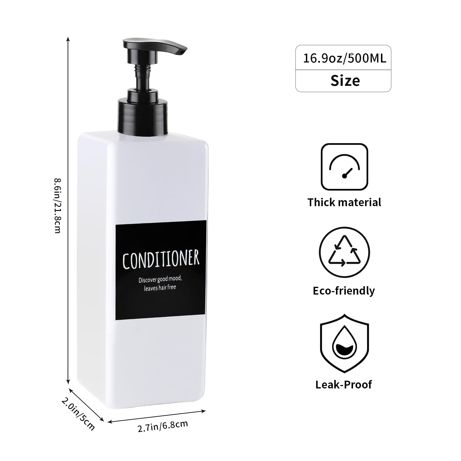 DEROANBOTT 3 Pieces Pump Bottle Set, 16.9 Oz Shampoo And Conditioner