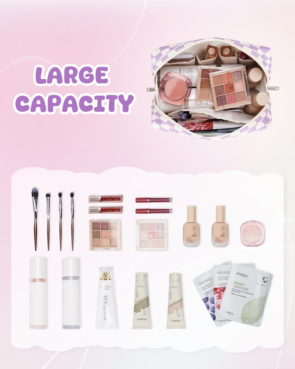 Narwey Birthday Gifts for Women Teen Girls Kids Personalized Initial Makeup Bag Monogram Preppy Cosmetic Bag Trendy Stuff 6 8 10 11 12 13 14 16 18 Years Old Travel Toiletry Bag (Purple K) - Image 2