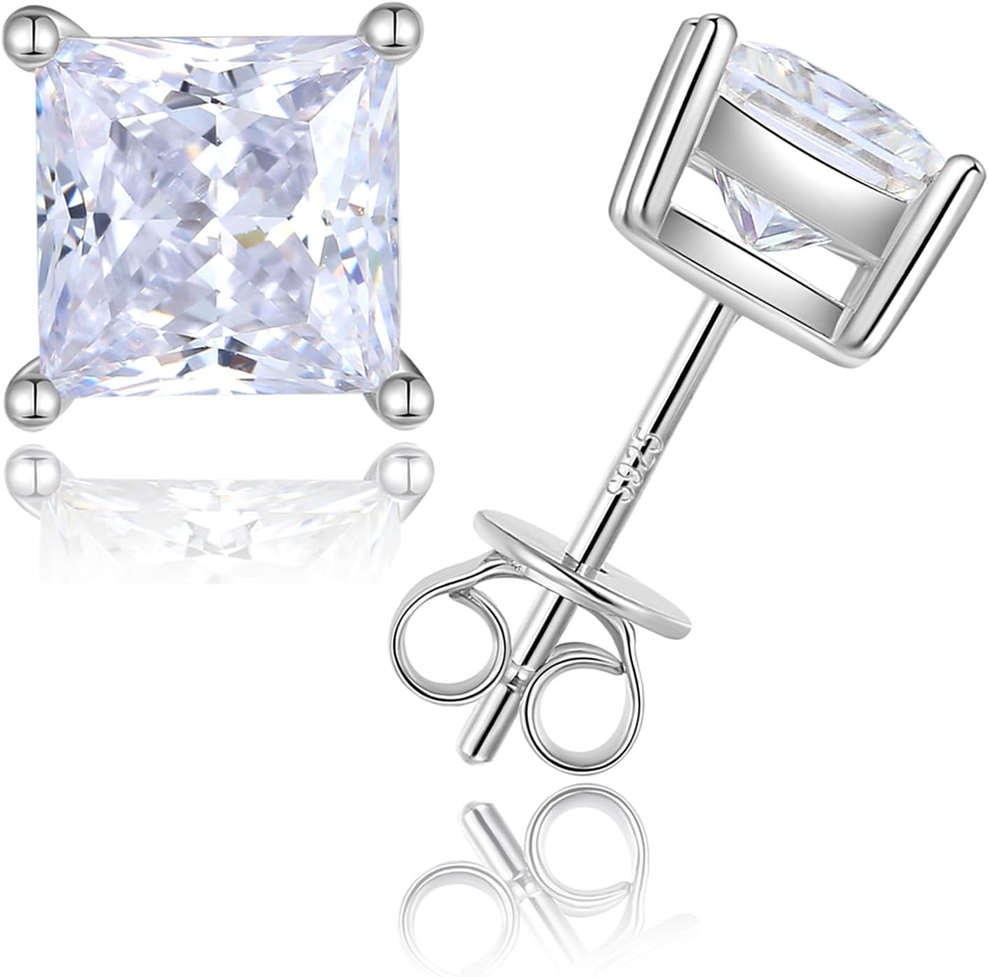925 Sterling Silver Moissanite Stud Earrings for Men,Princess Cut 1-2CT Stud Earrings for Women Hypoallergenic Perfect Jewelry Gifts