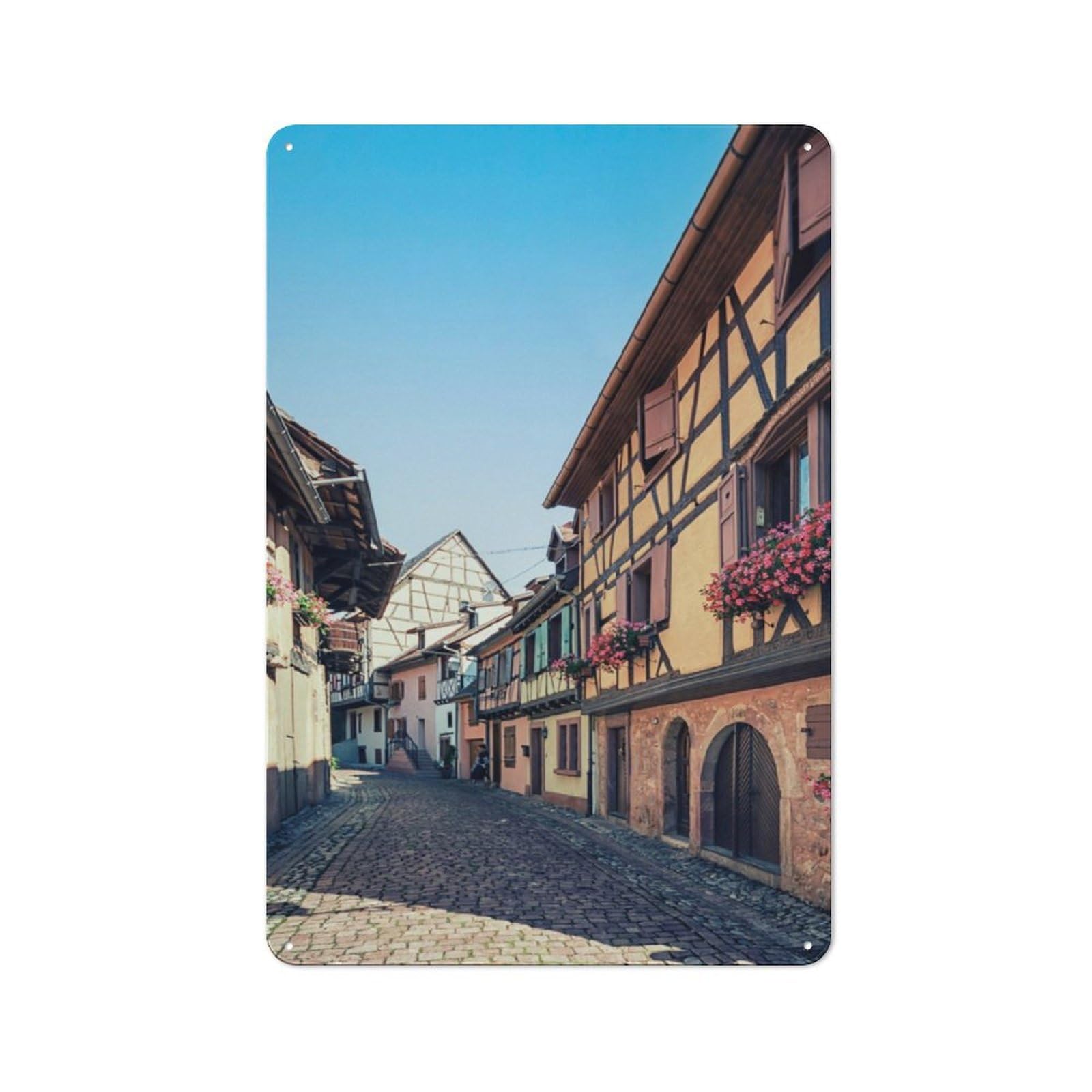 Junmoney Eguisheim Street Rustic Metal Wall Sign 30X20cm For Hobby Room Or Studio, For Vintage Wall Decor Fans, For Themed Room Decoration