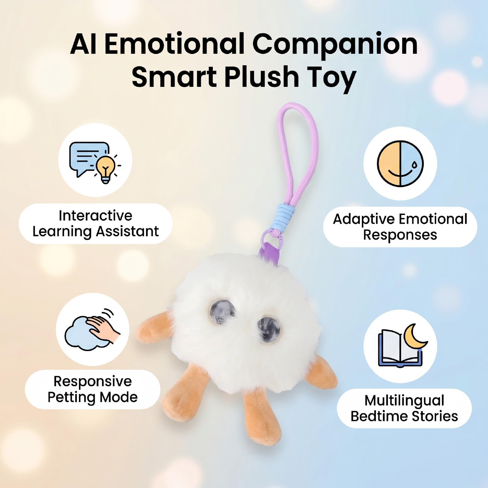 Dpofirs Peluche Intelligente AI, Compagno di Apprendimento Interattivo con Consapevolezza Emotiva, Narratore della Buonanotte per Bambini e Coppie