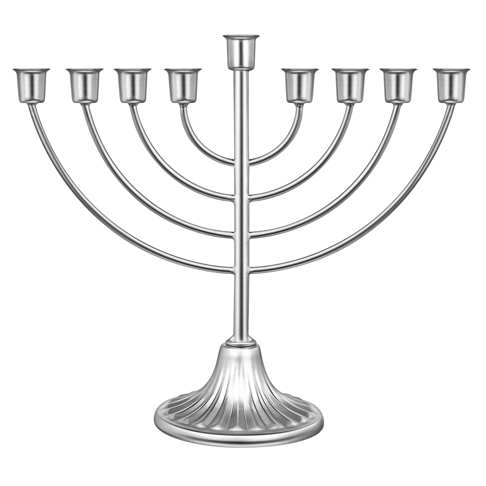 Hanukkah Candle Menorah, Traditional Classic 9 Rounded Branch Mini Menorah, 7.28x8 inch Silver Chanukah Candle Minorah Holy Land Table Centerpiece Home Decor