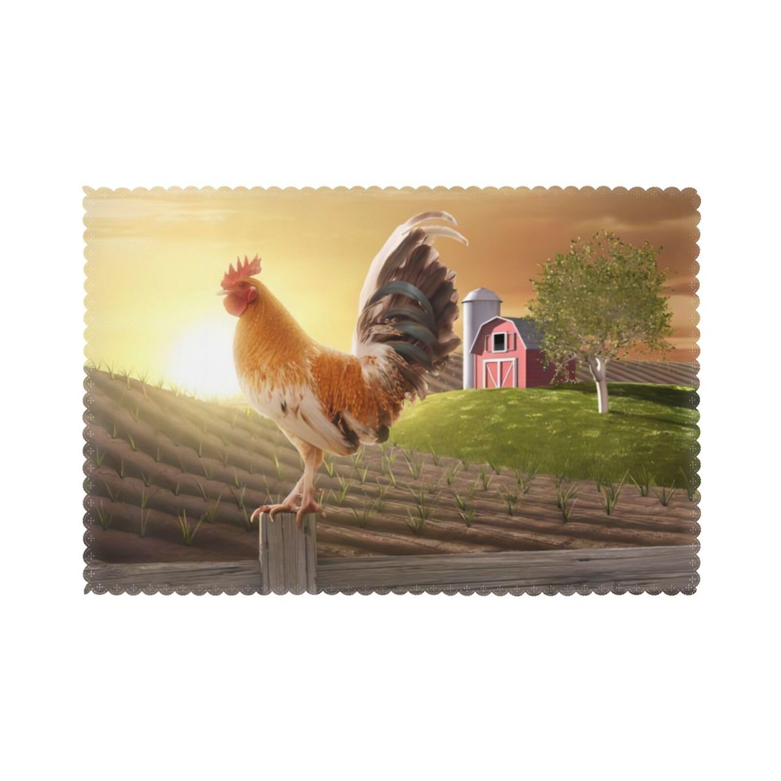 YYHWHJDE Chicken Rooster Prints Placemats Set of 6 12x18in - Elevate Every Meal with Durable & Customizable Table Layers