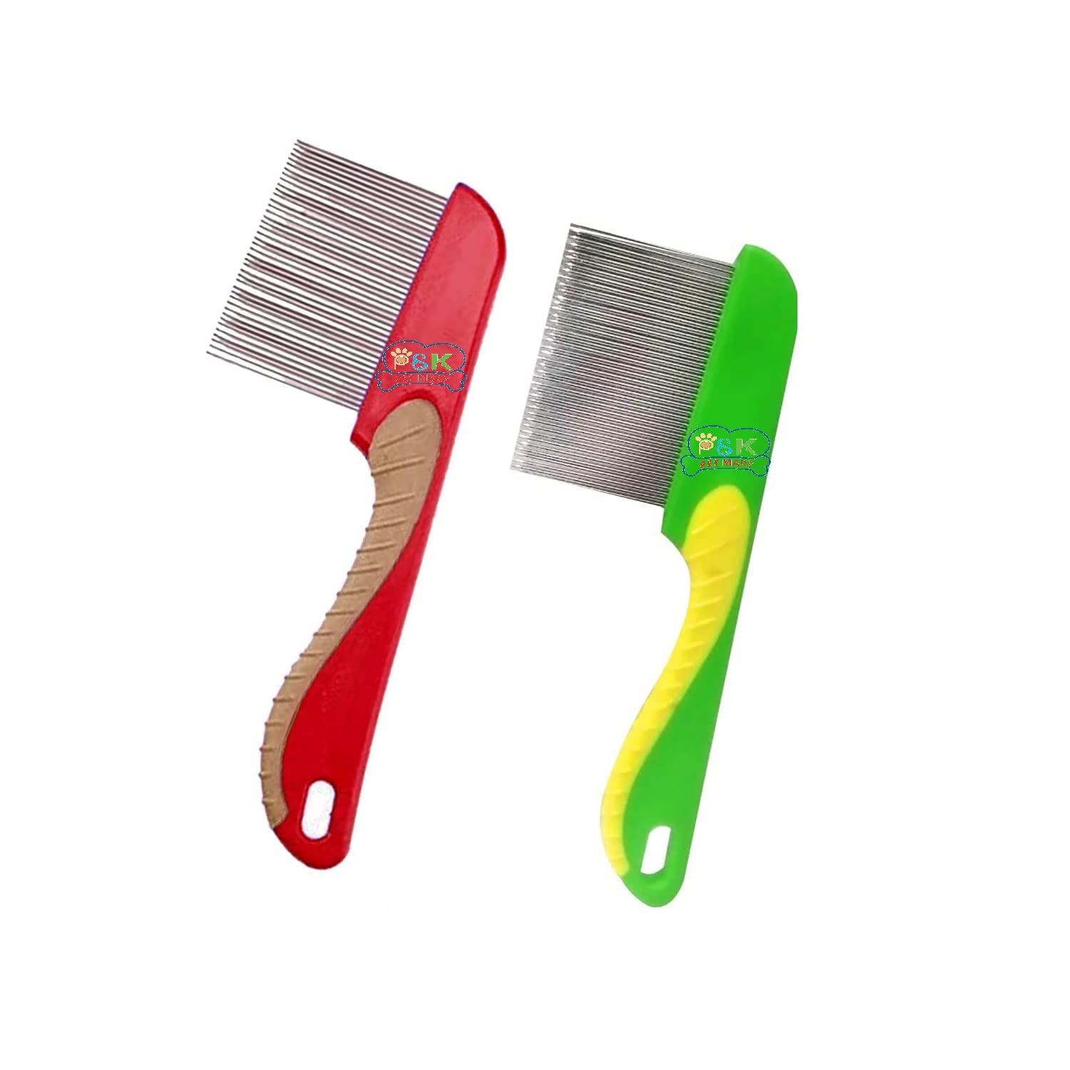 PSK PET MART Flea Comb for Cat Dog, Stainless Steel Fine Tooth Flea Lice Tear Stain Remover Comb (Pack of 2)