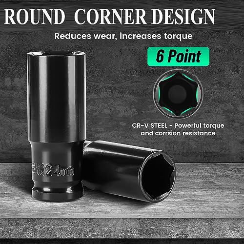 Deep Impact Socket Set,11Pcs 1/2" Socket Sets 10-24mm with Driver Socket Extension and Plastic Storage Box for Automotive Home DIY Repair (11Pcs) 5 Deep Impact Socket Set,11Pcs 1/2" Socket Sets 10-24mm with Driver Socket Extension and Plastic Storage Box for Automotive Home DIY Repair (11Pcs) - Image 5