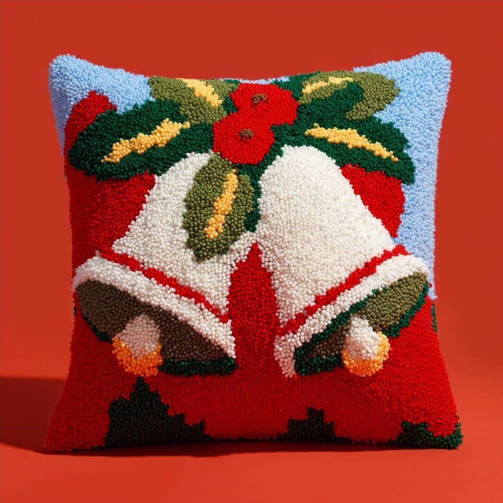 WallustrioaW Latch Hook Pillowcase Embroidery Kit,Christmas Bells