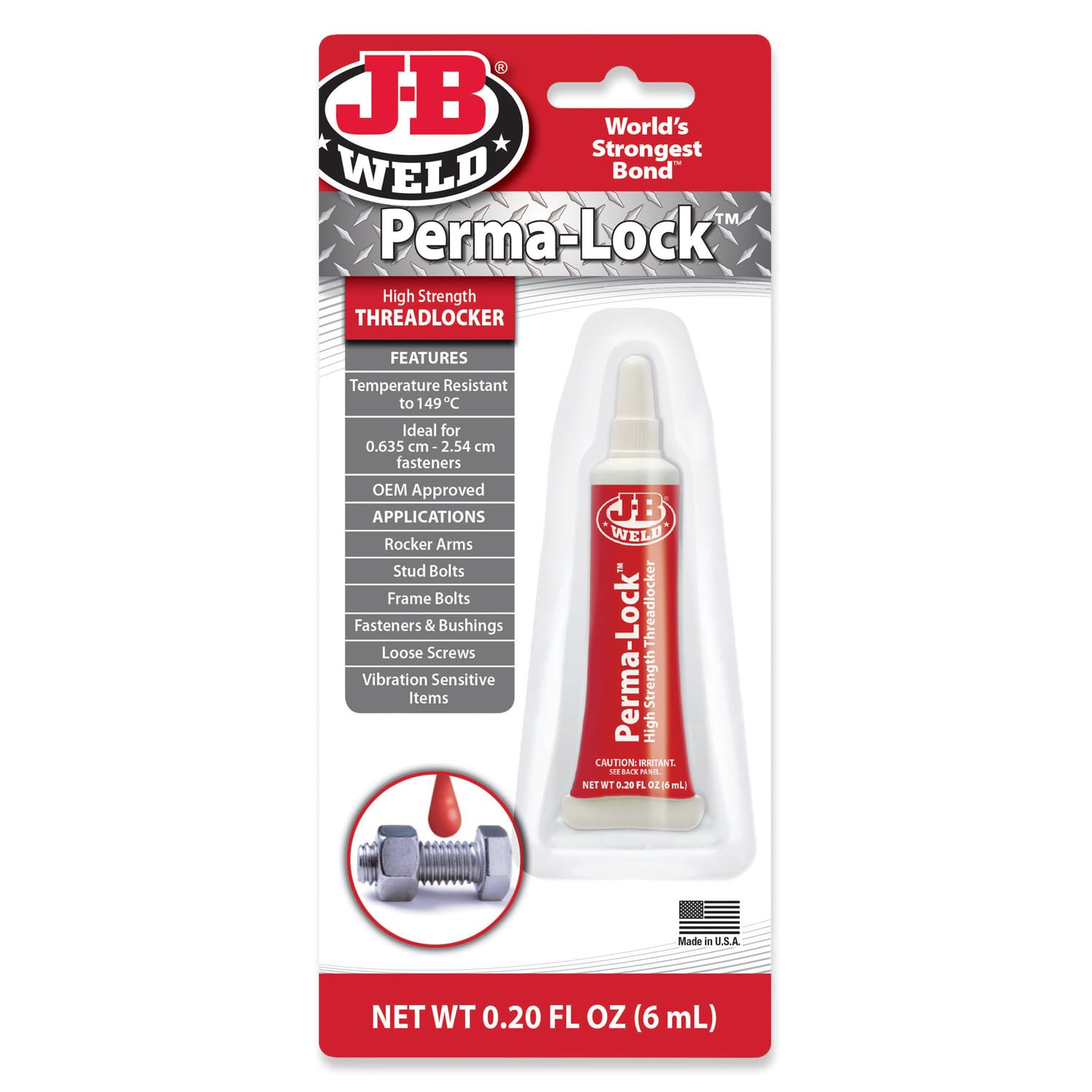 Jbweld JB27106 Perma-Lock Tube High Strength Thread Locker,Red, 6 ml
