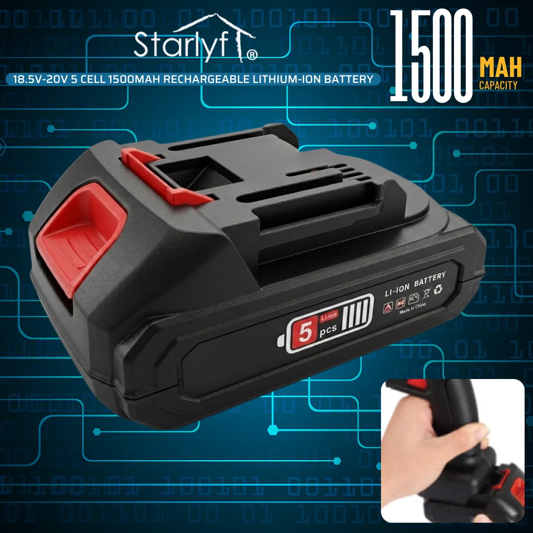 STARLYF Batterie rechargeable lithium-ion 1500 mAh -18,5 V-21 V - Compatible avec High Pressure Cleaner, Power Blower/Rotorazer 8 en 1/MiniChain Saw/Multi System 10 en 1 (2)