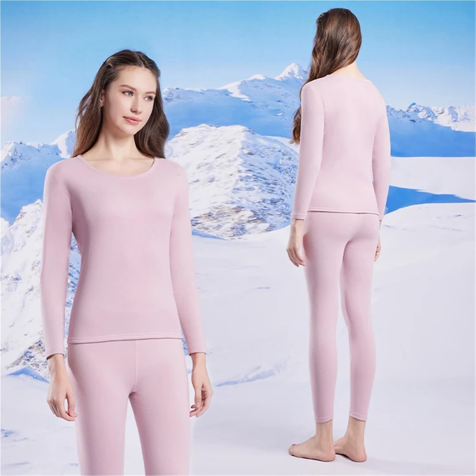 Ropa Termica Pare Mujer Conjunto de Ropa Interior térmica Gruesa con Parche de Calor rápido, Conjunto de Ropa y Pantalones de otoño(Curry Women,XL)