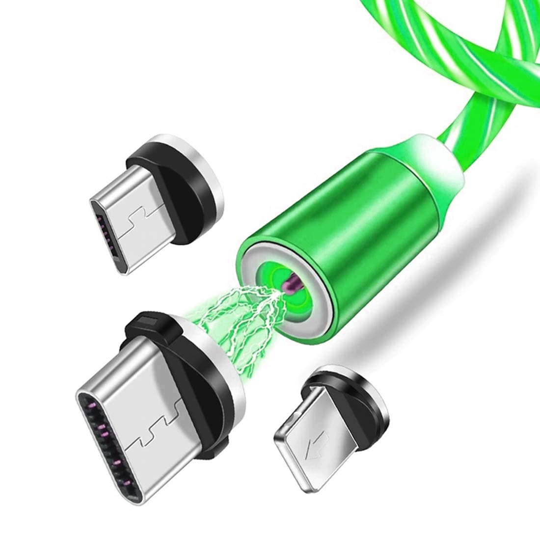 FOBHIYA 360 Degree 2.1 A Fast Magnetic LED Flowing Magnetic 3 in 1 Charging Cable Multi Charger Cord Streamer Quick Connect Magnetic Charging Cable Micro USB/Type-C/iOS for Smartphone (Green) (B08Y7RG1KN) Amazon Price History, Amazon Price Tracker