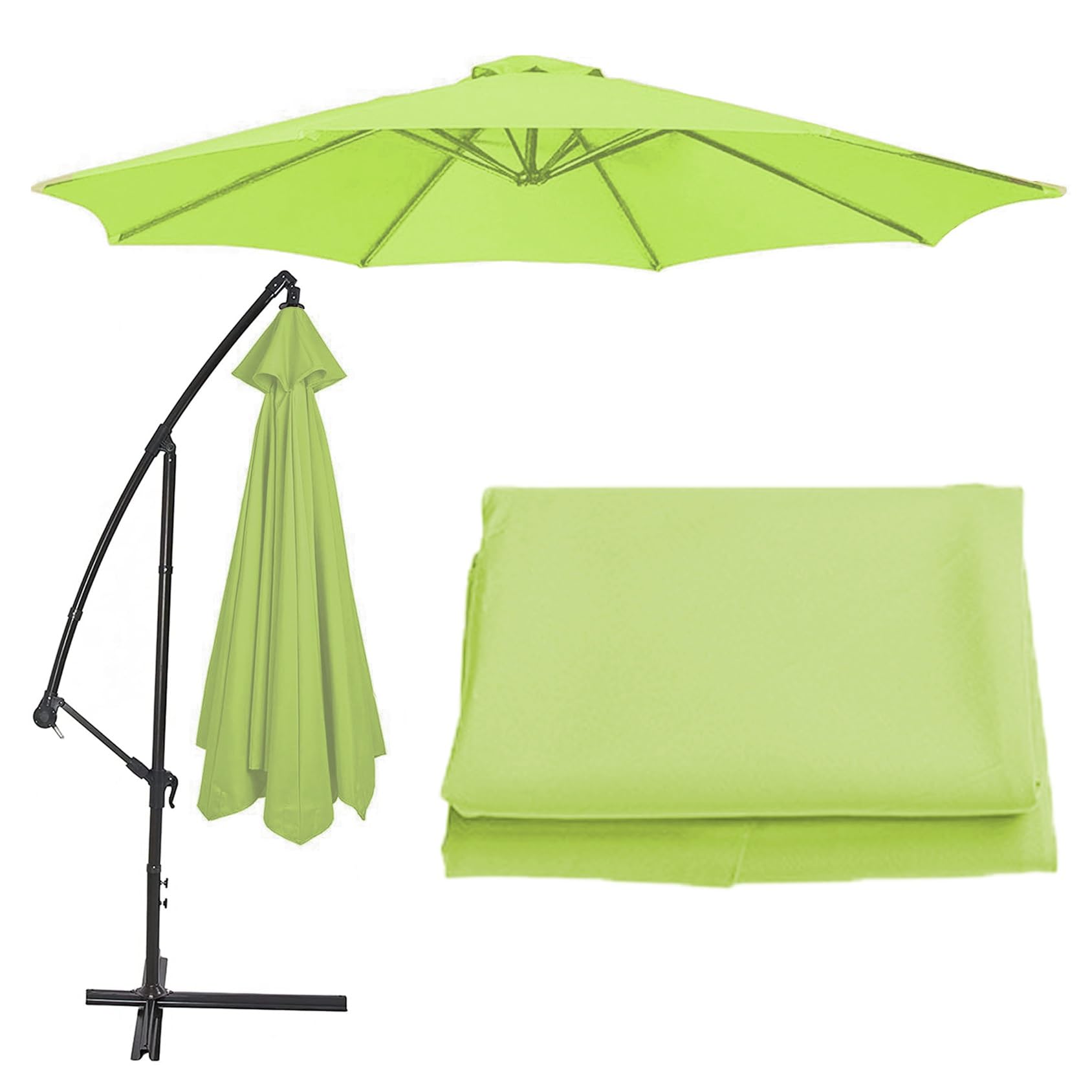 Parasol Umbrella Replacement Canopy Cover 200cm/2.7m/300cm (6.5'/8.8'/9.8') Cantilever Parasol Top Fabric Cover Sunshade Cloth For 6/8 Ribs Standard, Offset Hanging Parasols(Color:Grass green,Size:6 r
