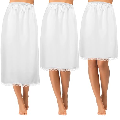 Mepase 3 Pieces Women's Satin Half Slip for Under Dresses 3 Kinds of Length 19, 27, 35 Inch Slip Dress with Lace