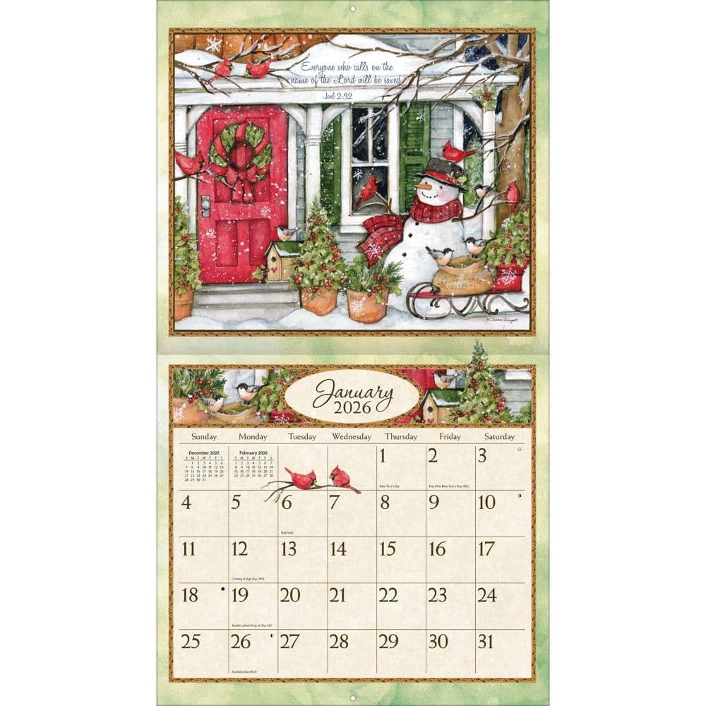 Lang Calendario da parete 2026 Bountiful Blessings, 34 x 30 cm, calendario 12 mesi con rilegatura pinzata, arte in rilievo in lino e scritture ispiratrici di Susan Winget
