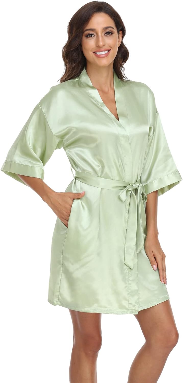 Women's Satin Kimono Robes Bridesmaid Wedding Robes Silky Bathrobes Summer Loungewear