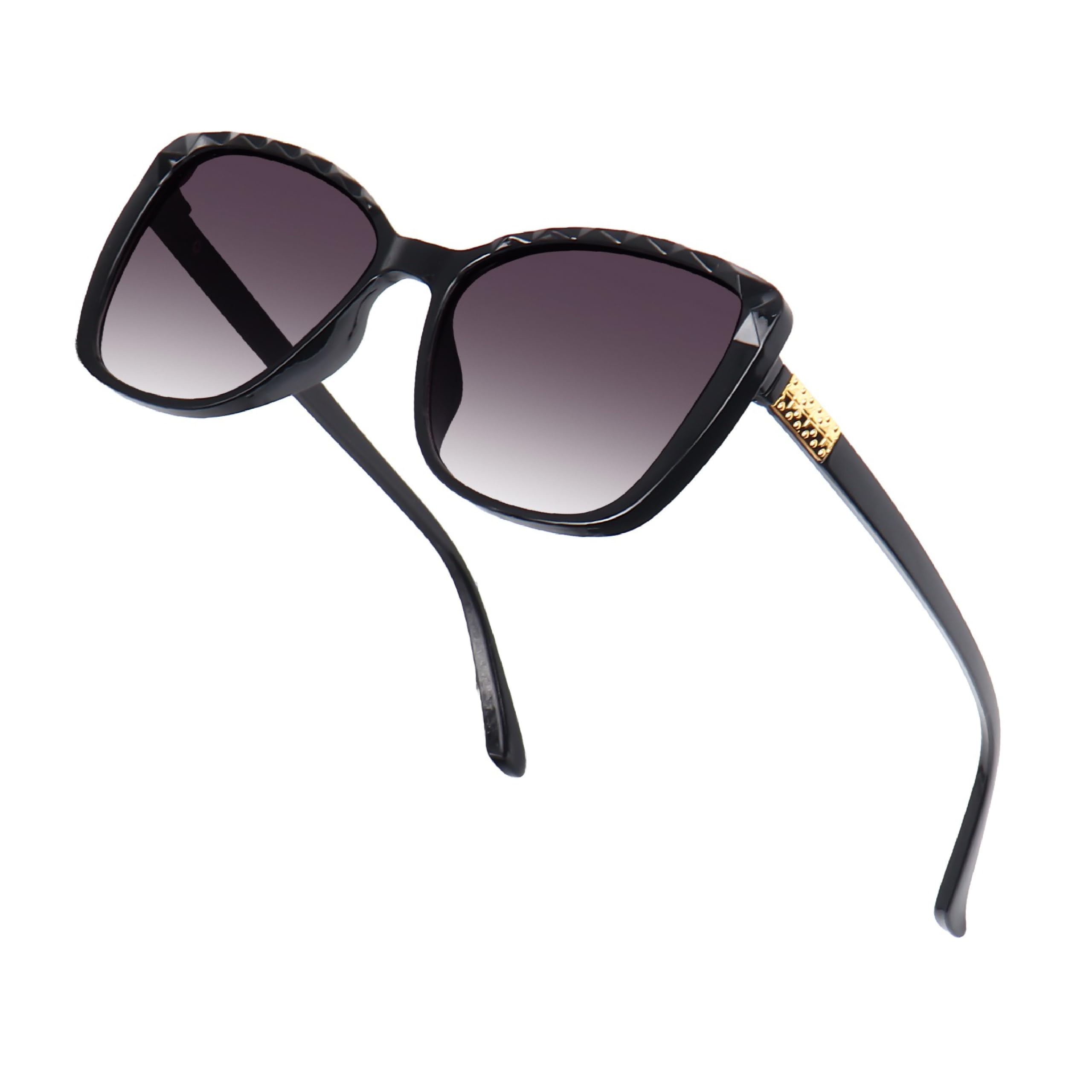 Square Women Sunglasses Black with Gold Accent-image-37