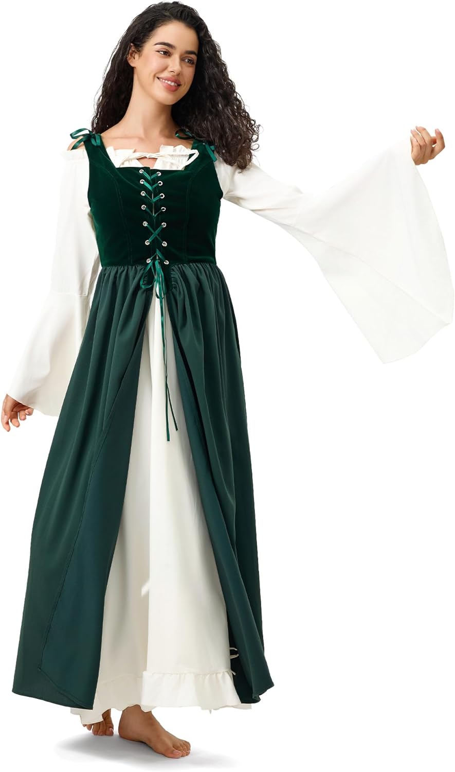 Gothic Renaissance Corset Overdress - Adjustable Medieval Peasant Dress with Pockets for LARP Halloween - Image 6