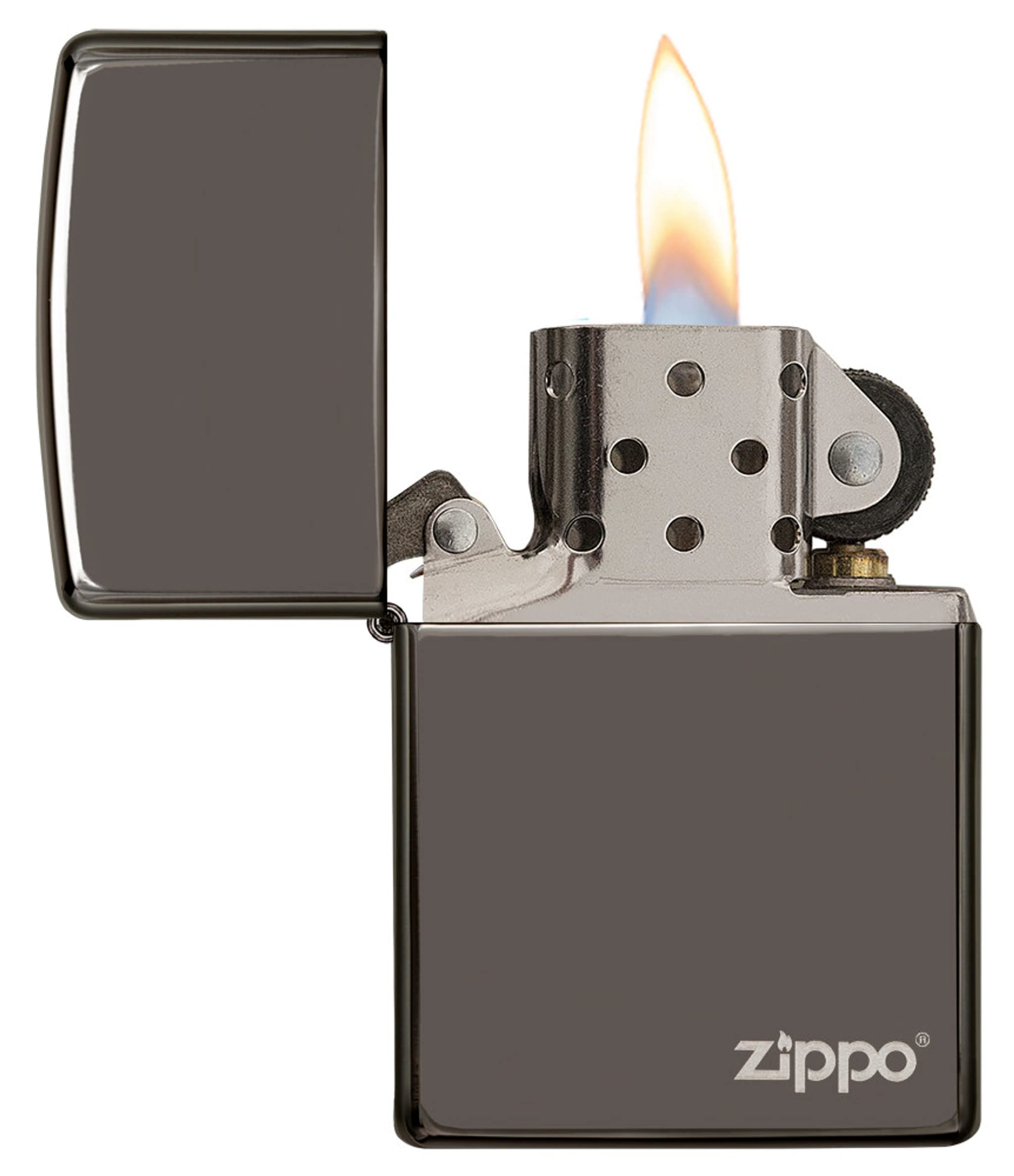 Zippo Sturmfeuerzeug - Logo, Black Ice, Base Model, Laser Engrave - Nachfüllbar - Wiederverwendbar - Windfestes Design - Geschenkbox - Made in USA