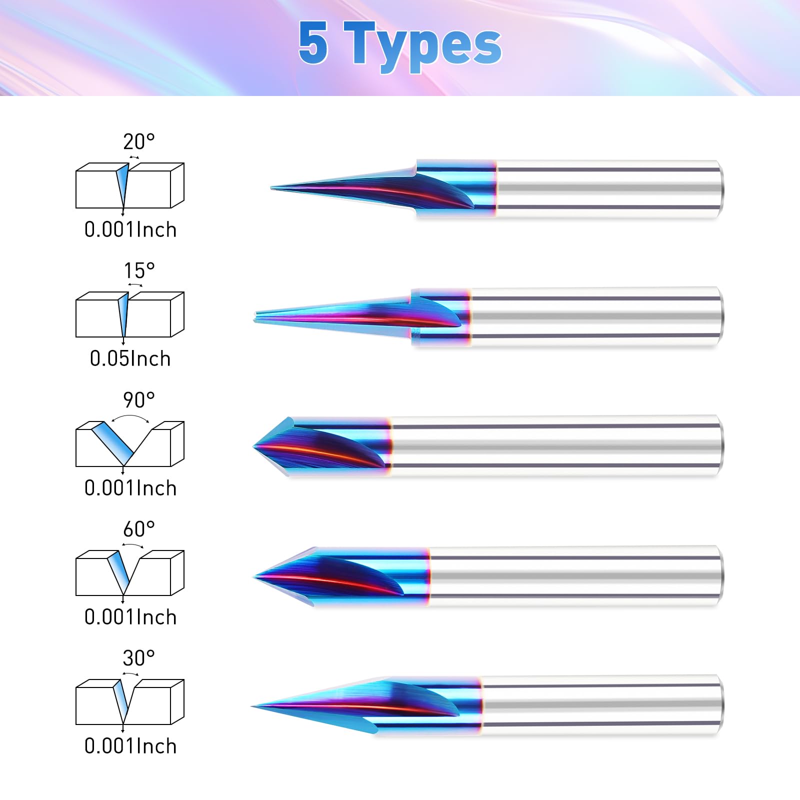 CNC Wood Carving Router Bits - 5 Piece Set -2 CNC Wood Carving Router Bits - 5 Piece Set -2